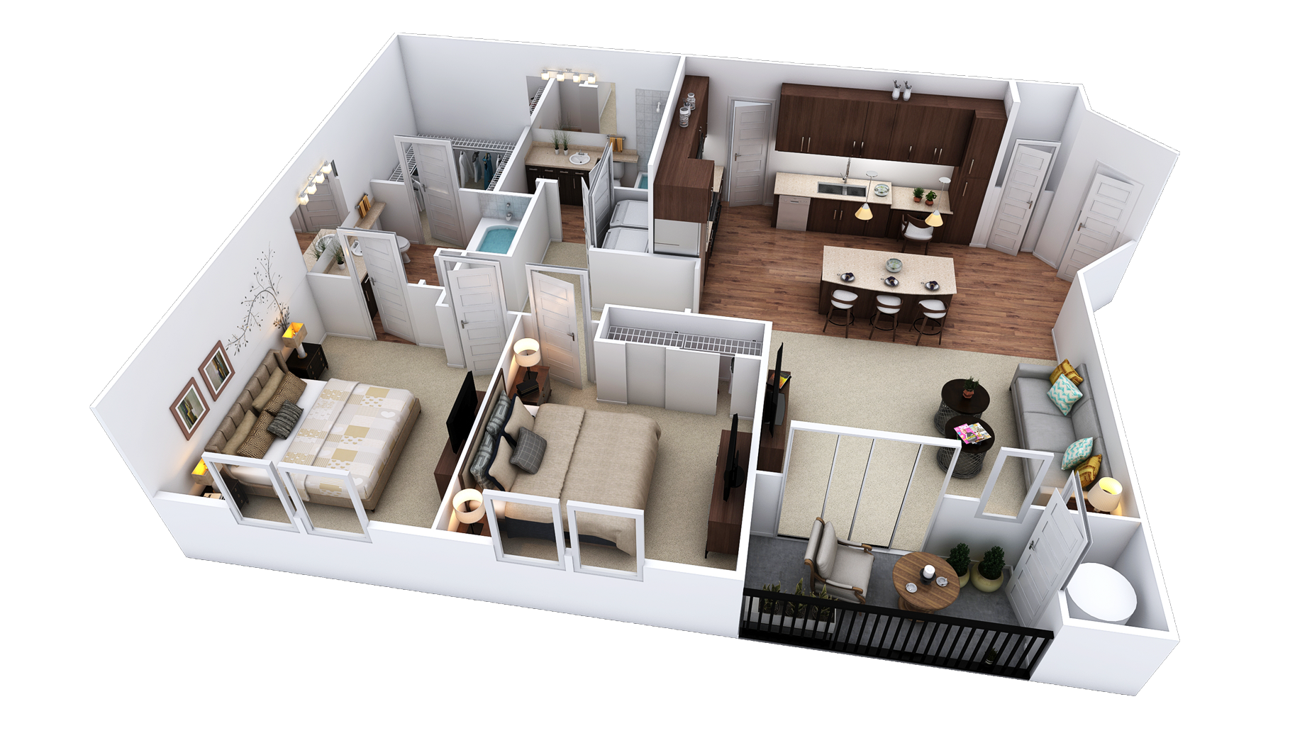 Floor plan for 2 beds, 2 baths, 1082 sqft